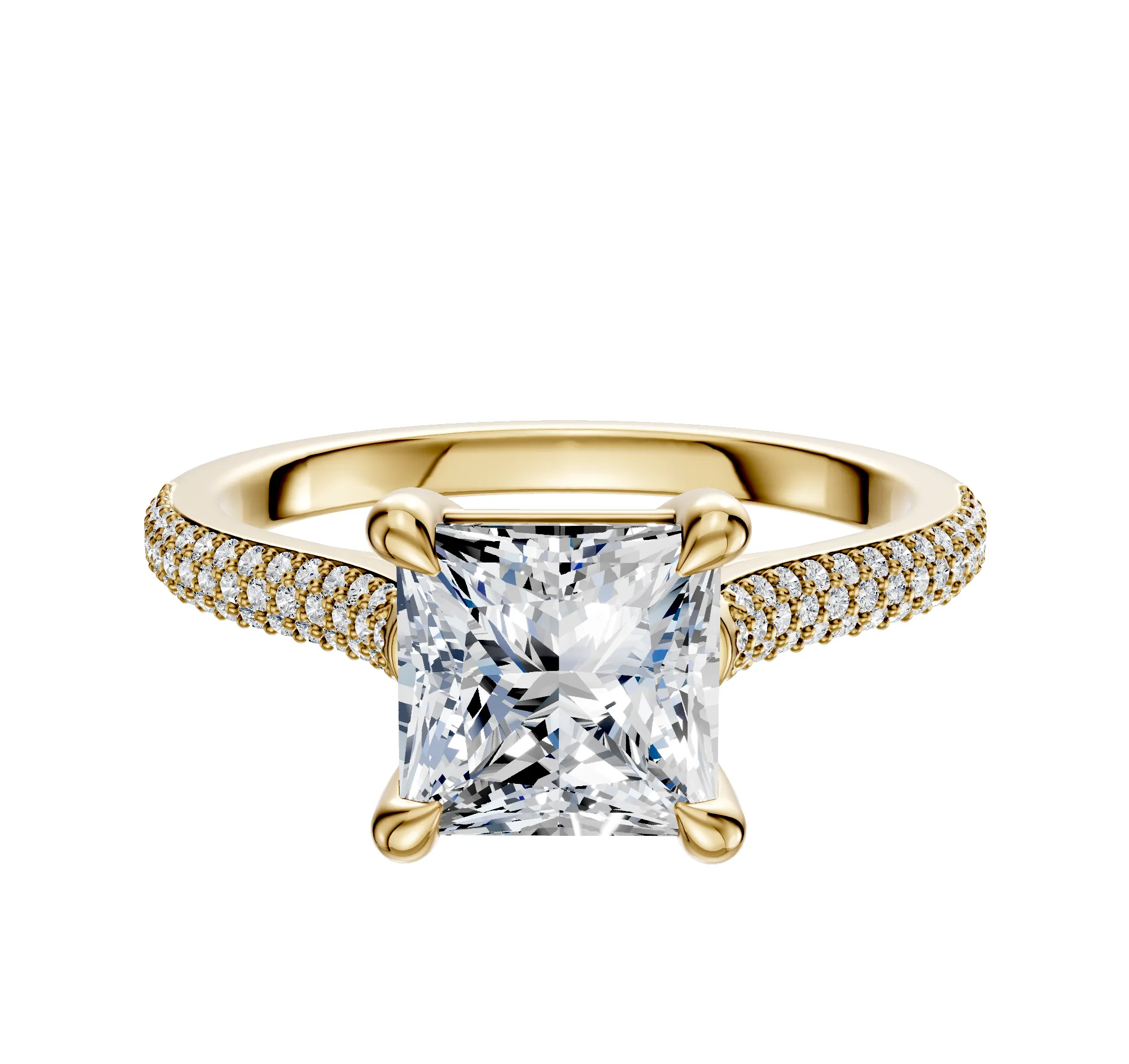 18K Yellow Gold 4 Prong Basket Cathedral Dome 3-Row-Pave 2.0mm Engagement Ring sold by Promise By Effy