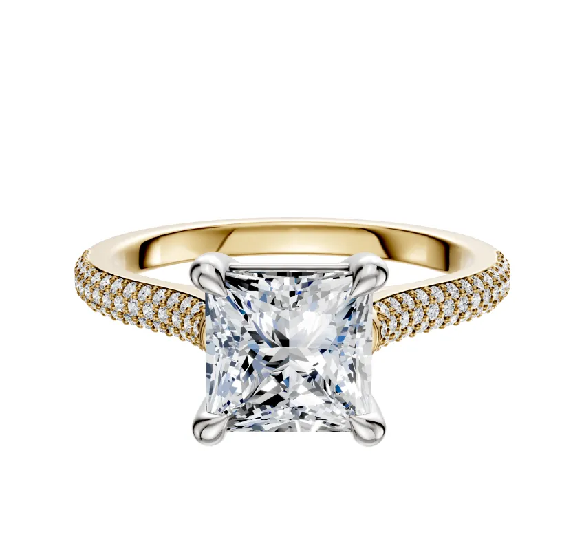 18K Two Tone 4 Prong Basket Cathedral Dome 3-Row-Pave 2.0mm Engagement Ring sold by Promise By Effy