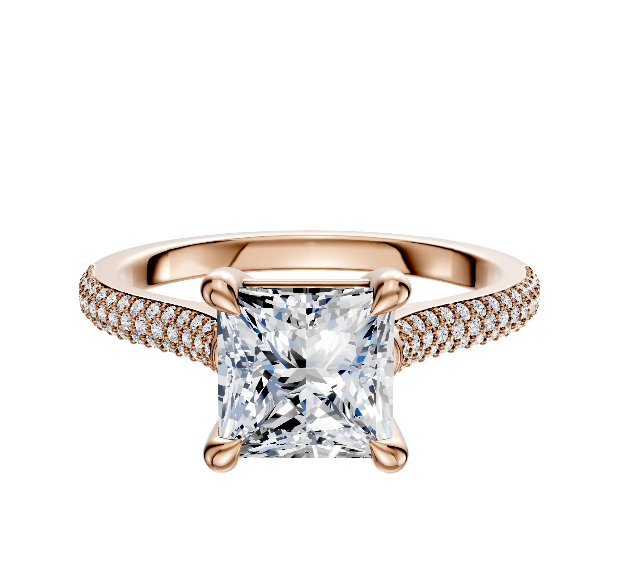 18K Rose Gold 4 Prong Basket Cathedral Dome 3-Row-Pave 2.0mm Engagement Ring sold by Promise By Effy