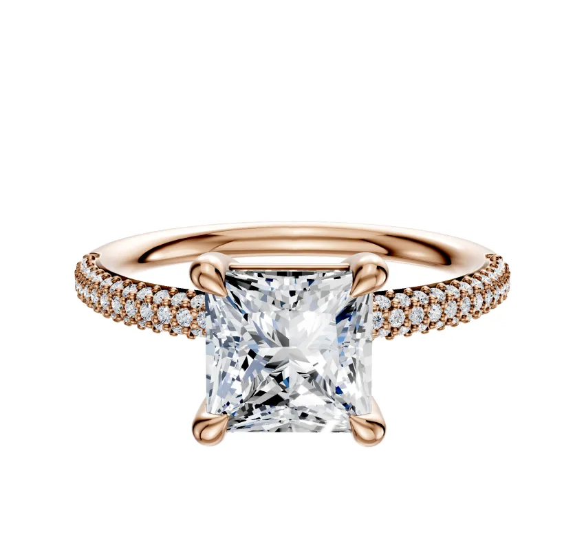 18K Rose Gold 4 Prong Basket Classic Dome 3-Row-Pave 2.0mm Engagement Ring sold by Promise By Effy