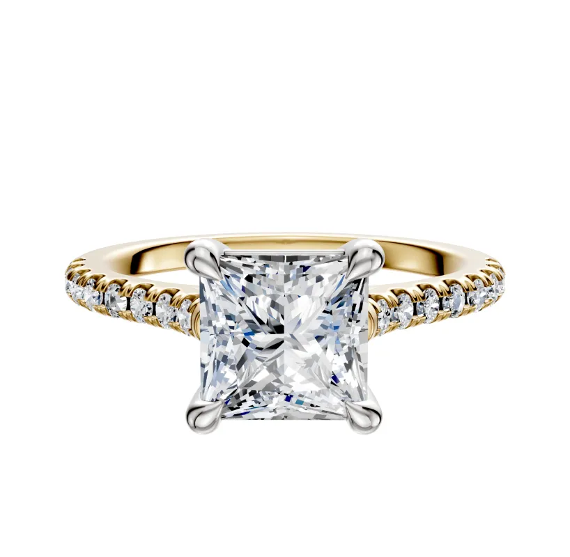 14K Two Tone 4 Prong Basket Cathedral Dome 1-Row-Pave 2.5mm Engagement Ring sold by Promise By Effy