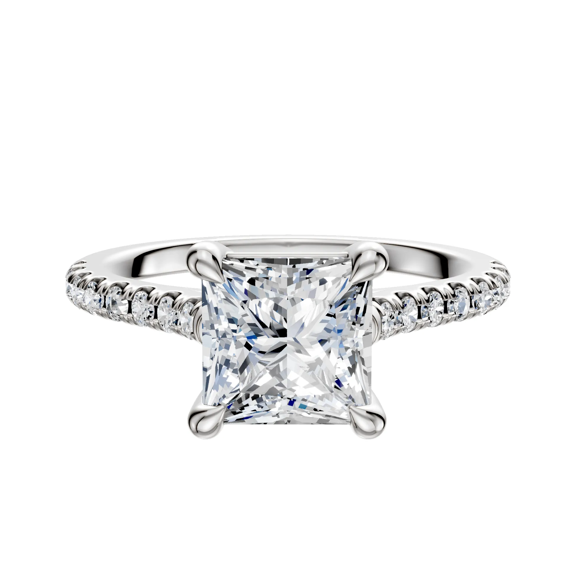 18K White Gold 4 Prong Basket Cathedral Dome 1-Row-Pave 2.5mm Engagement Ring sold by Promise By Effy