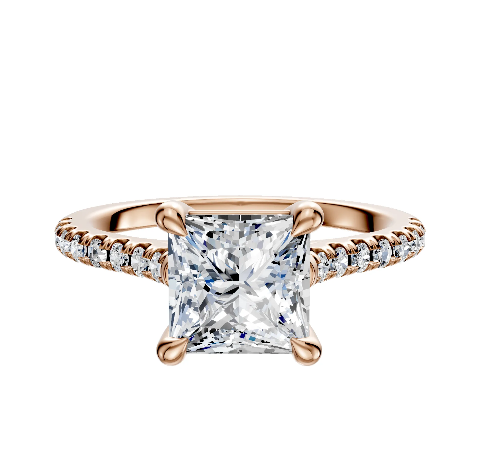 18K Rose Gold 4 Prong Basket Cathedral Dome 1-Row-Pave 2.5mm Engagement Ring sold by Promise By Effy