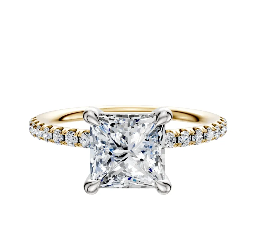 14K Two Tone 4 Prong Basket Classic Dome 1-Row-Pave 2.5mm Engagement Ring sold by Promise By Effy