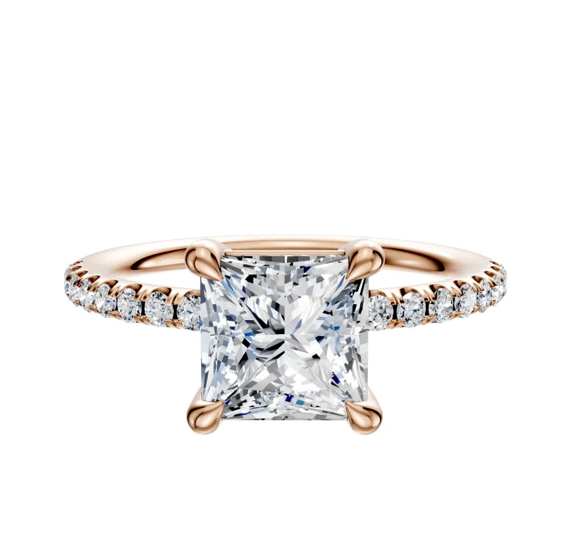 18K Rose Gold 4 Prong Basket Classic Dome 1-Row-Pave 2.5mm Engagement Ring made by Promise By Effy