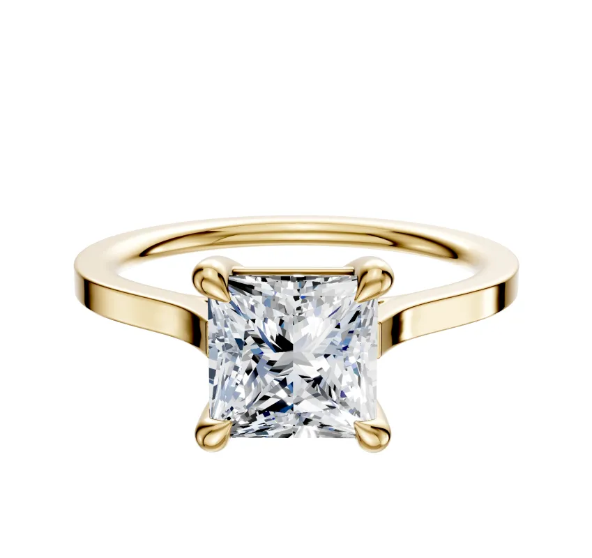 18K Yellow Gold 4 Prong Basket Cathedral Flat 1.5mm Engagement Ring sold by Promise By Effy