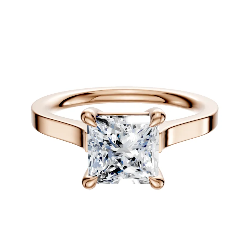 18K Rose Gold 4 Prong Basket Cathedral Flat 2.0mm Engagement Ring made by Promise By Effy