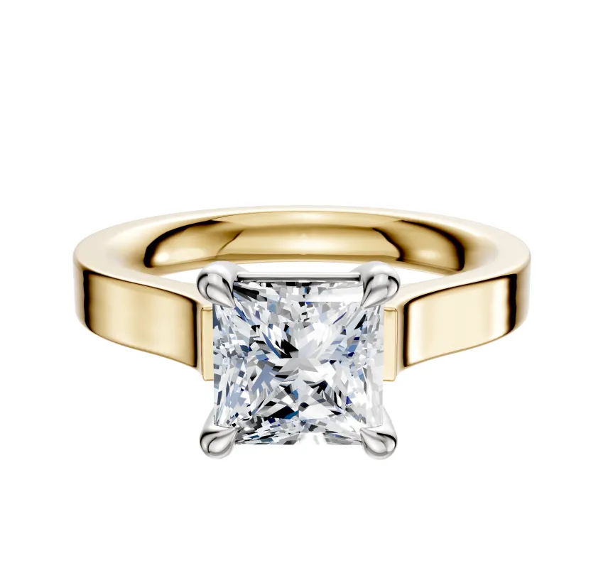 14K Two Tone 4 Prong Basket Cathedral Flat 3.0mm Engagement Ring sold by Promise By Effy