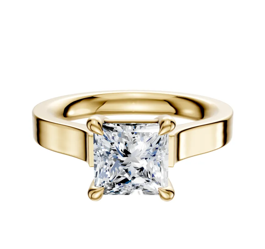 18K Yellow Gold 4 Prong Basket Cathedral Flat 3.0mm Engagement Ring sold by Promise By Effy