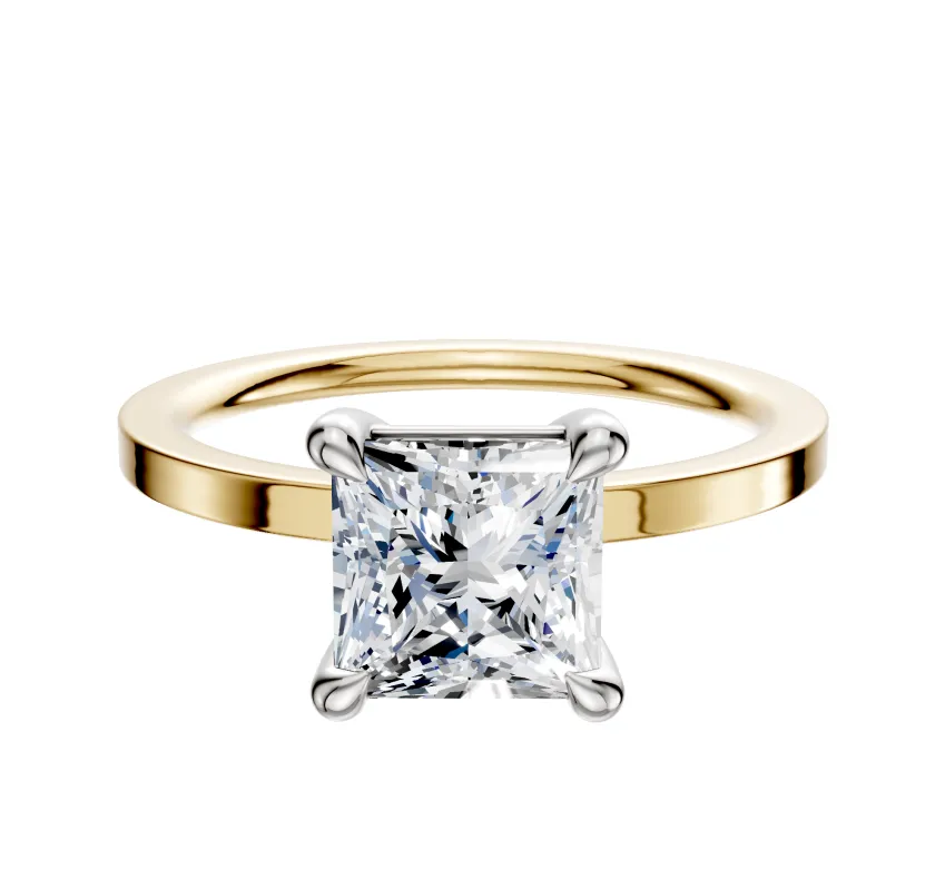 14K Two Tone 4 Prong Basket Classic Flat 1.5mm Engagement Ring sold by Promise By Effy