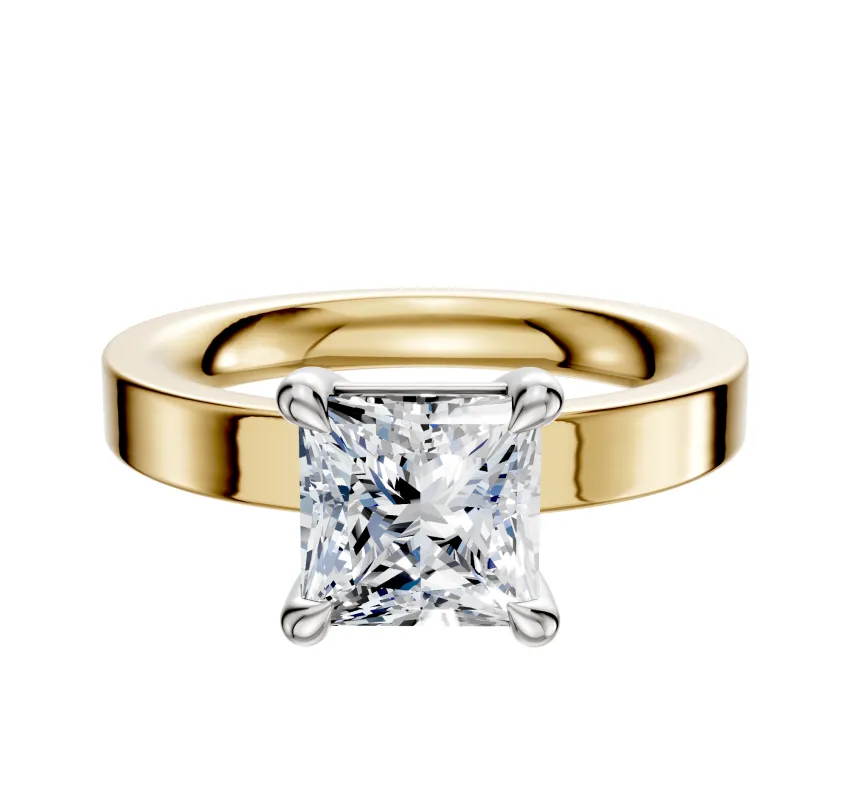 18K Two Tone 4 Prong Basket Classic Flat 3.0mm Engagement Ring sold by Promise By Effy