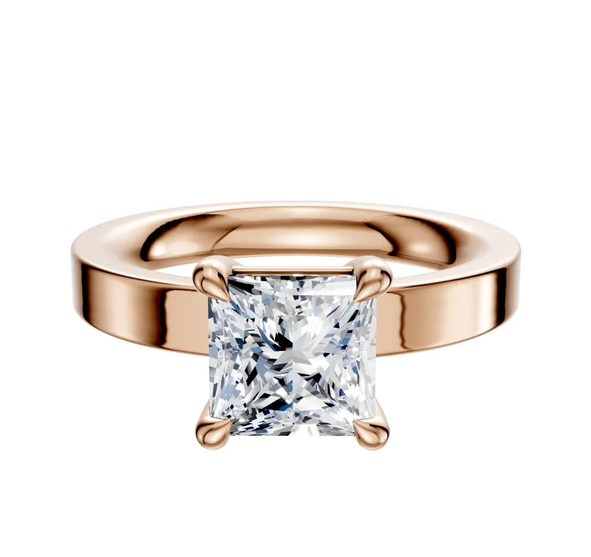 18K Rose Gold 4 Prong Basket Classic Flat 3.0mm Engagement Ring sold by Promise By Effy