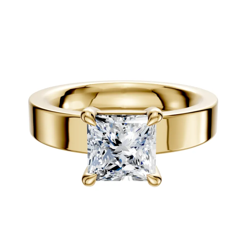 14K Yellow Gold 4 Prong Basket Classic Flat 4.0mm Engagement Ring sold by Promise By Effy