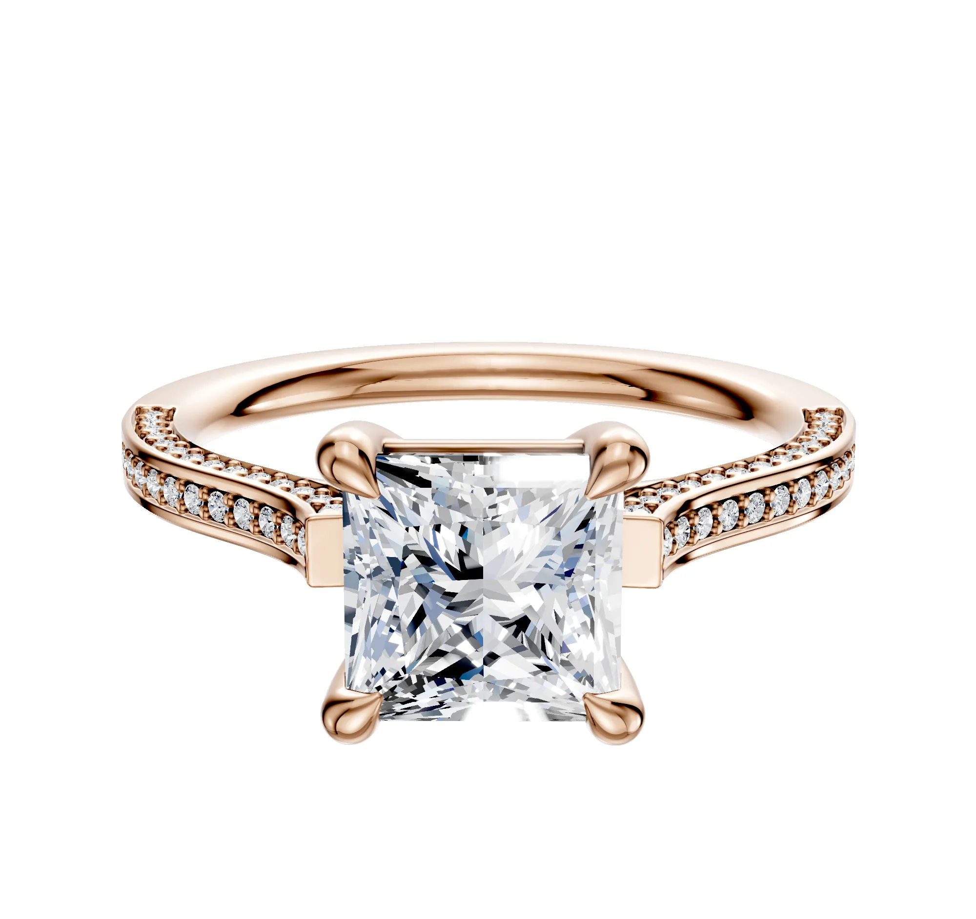 14K Rose Gold 4 Prong Basket Cathedral Flat 3-Row-Pave 2.0mm Engagement Ring sold by Promise By Effy