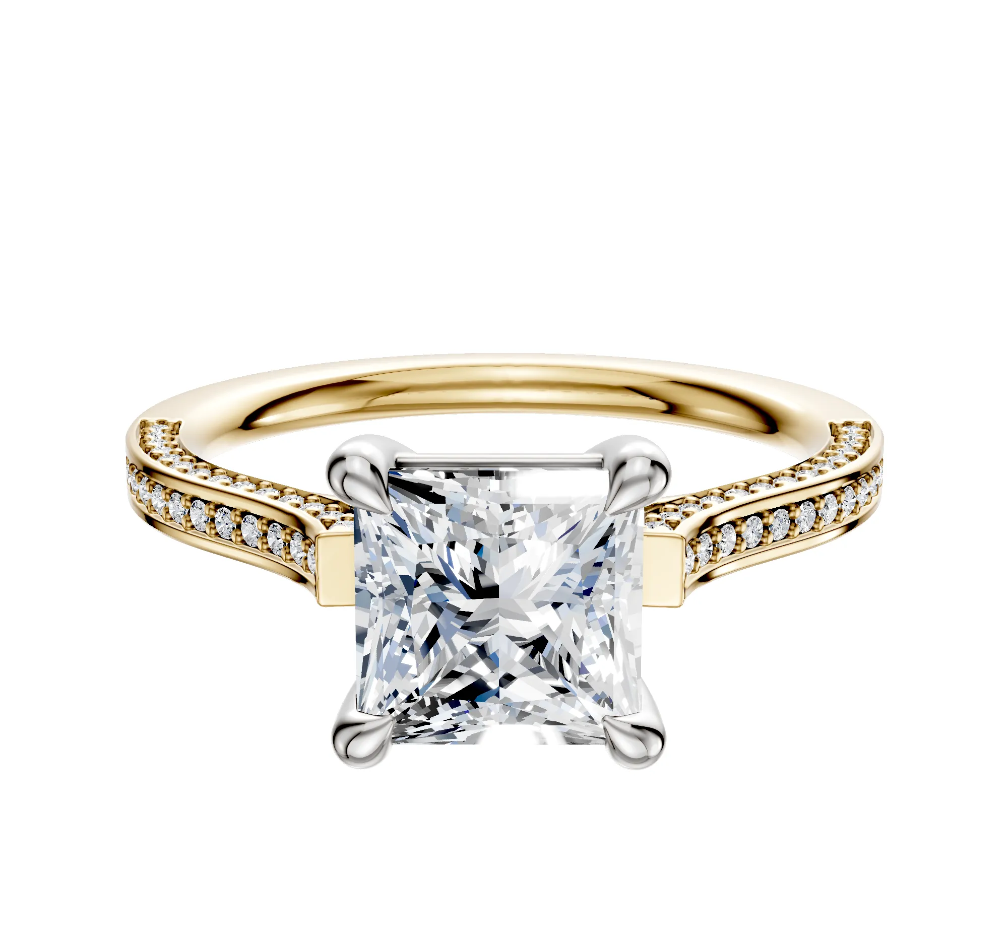 14K Two Tone 4 Prong Basket Cathedral Flat 3-Row-Pave 2.0mm Engagement Ring sold by Promise By Effy