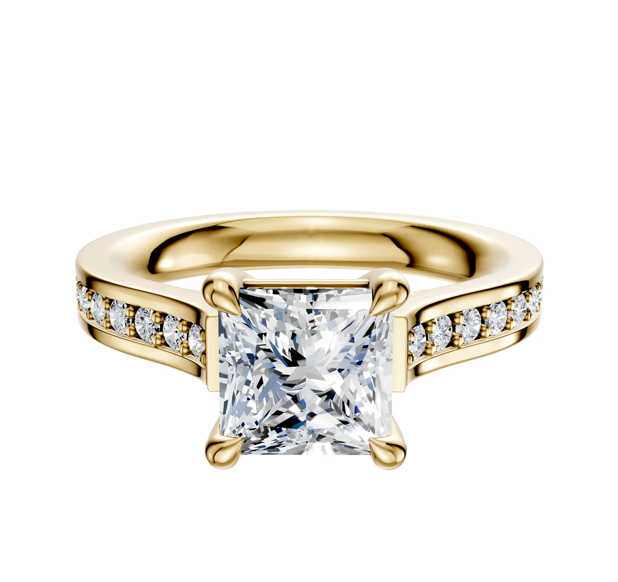 18K Yellow Gold 4 Prong Basket Cathedral Flat 1-Row-Pave 2.5mm Engagement Ring sold by Promise By Effy