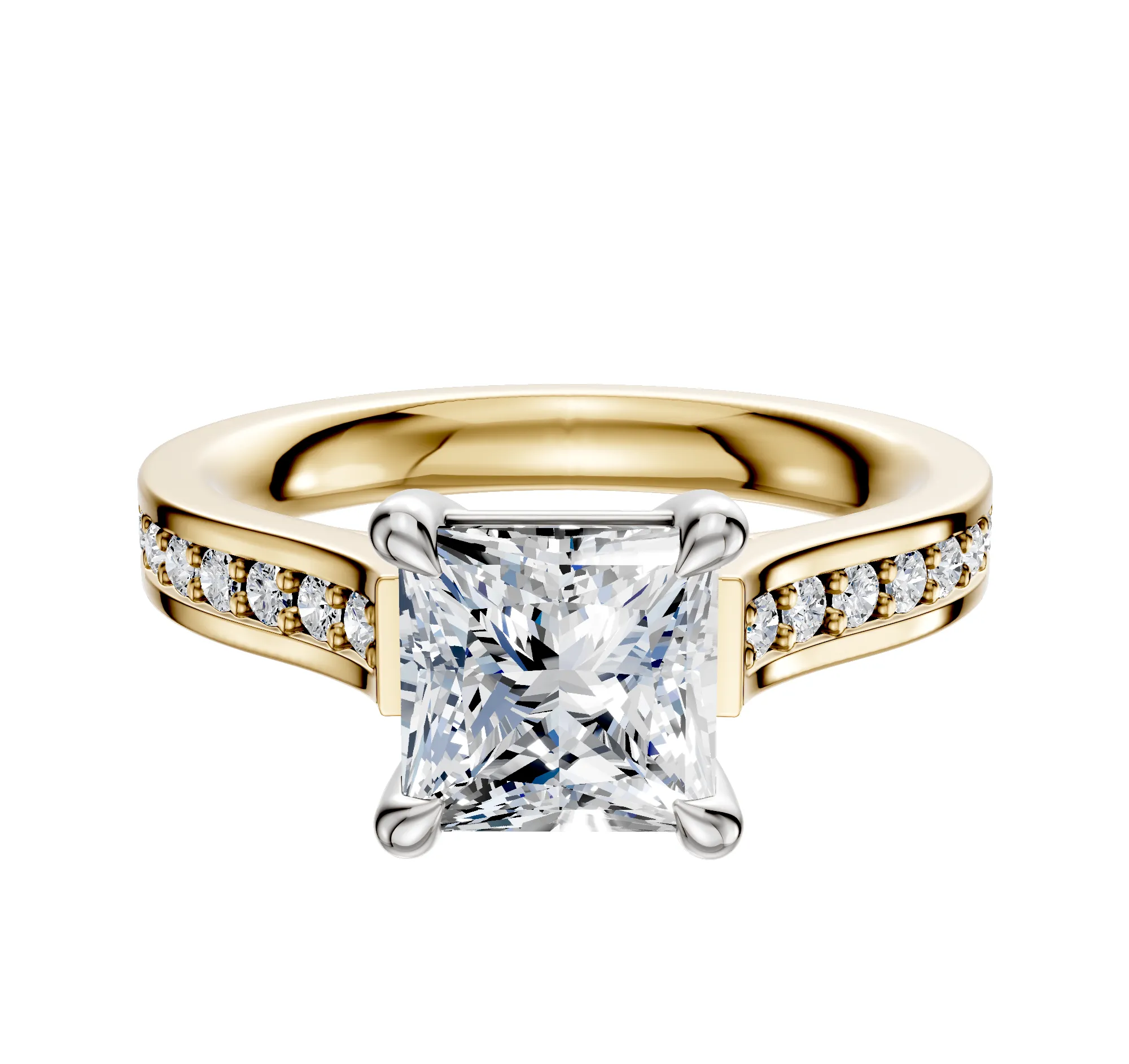 18K Two Tone 4 Prong Basket Cathedral Flat 1-Row-Pave 2.5mm Engagement Ring sold by Promise By Effy