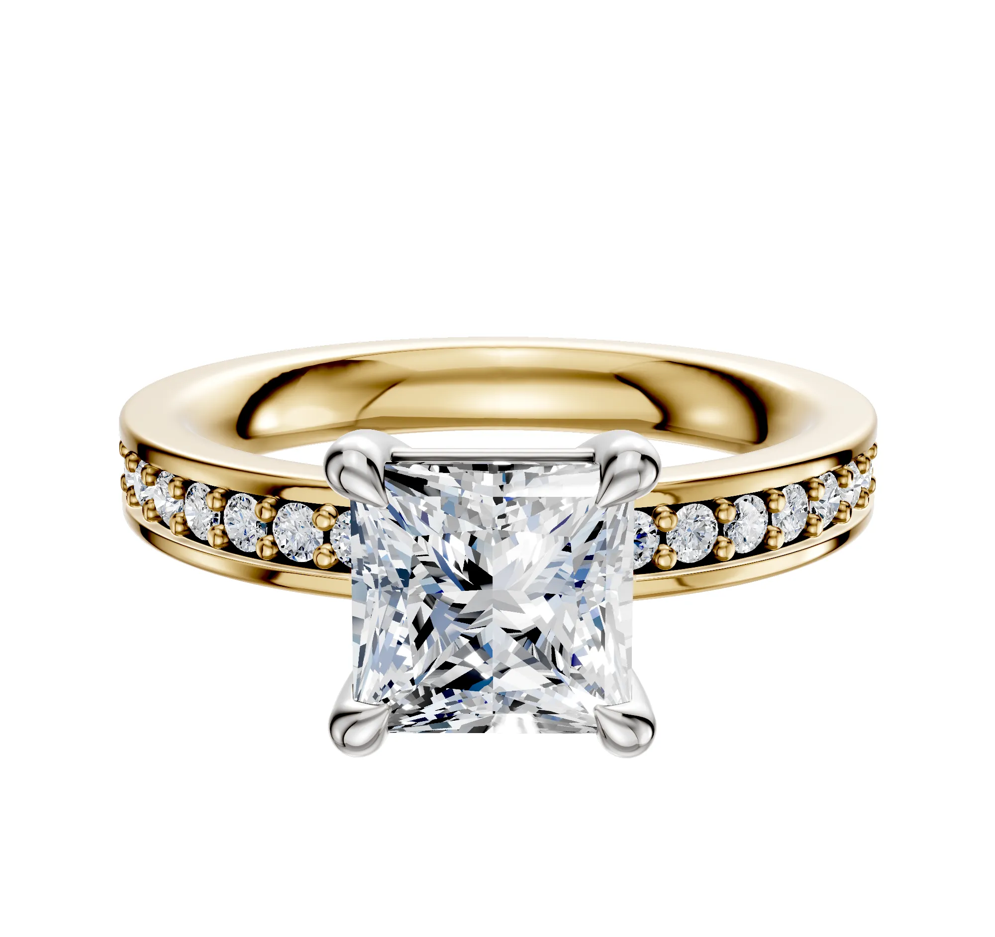 14K Two Tone 4 Prong Basket Classic Flat 1-Row-Pave 2.5mm Engagement Ring sold by Promise By Effy