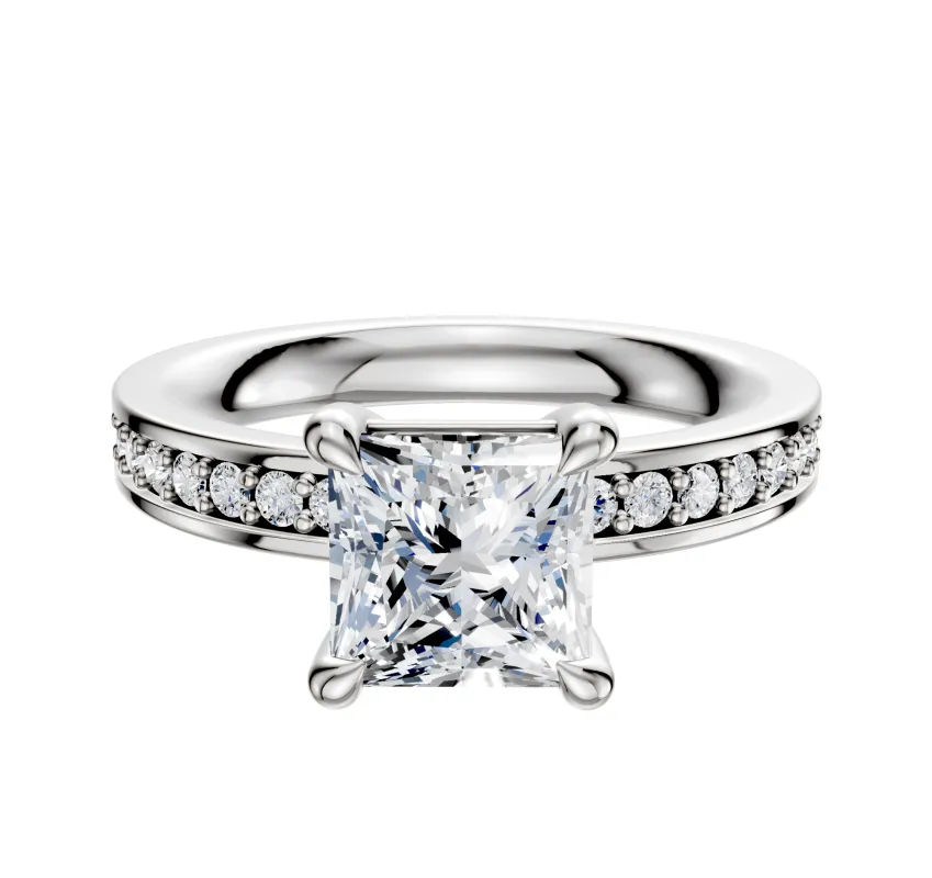 18K White Gold 4 Prong Basket Classic Flat 1-Row-Pave 2.5mm Engagement Ring sold by Promise By Effy