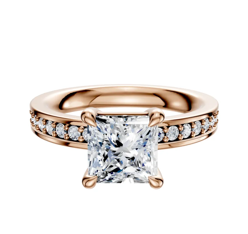 18K Rose Gold 4 Prong Basket Classic Flat 1-Row-Pave 2.5mm Engagement Ring sold by Promise By Effy