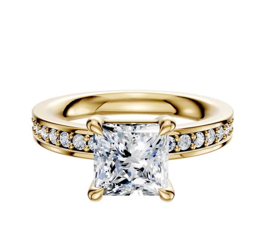 18K Yellow Gold 4 Prong Basket Classic Flat 1-Row-Pave 2.5mm Engagement Ring sold by Promise By Effy