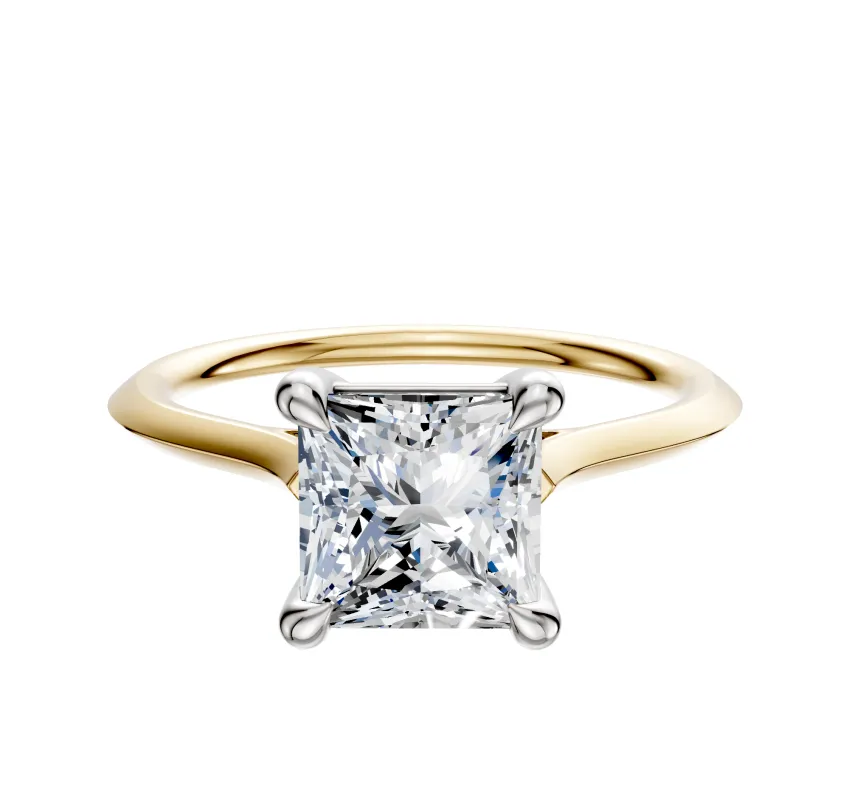 18K Two Tone 4 Prong Basket Cathedral Knife Edge 1.5mm Engagement Ring sold by Promise By Effy