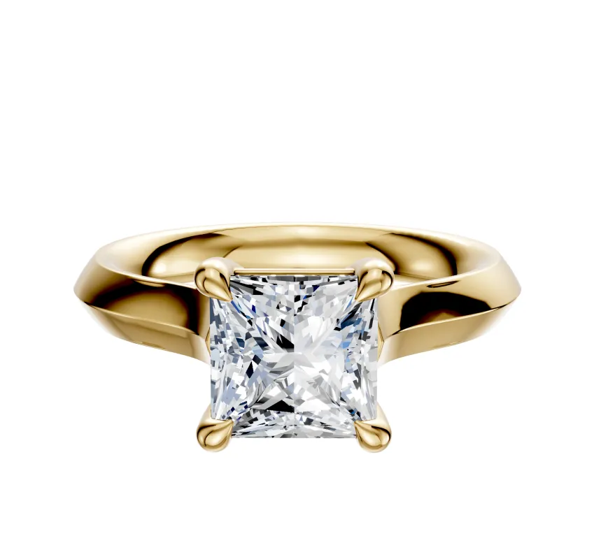 18K Yellow Gold 4 Prong Basket Cathedral Knife Edge 3.0mm Engagement Ring sold by Promise By Effy