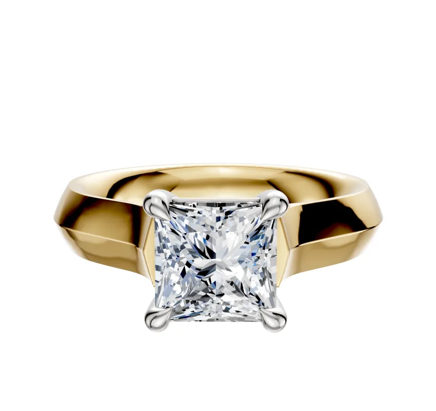 18K Two Tone 4 Prong Basket Cathedral Knife Edge 4.0mm Engagement Ring sold by Promise By Effy