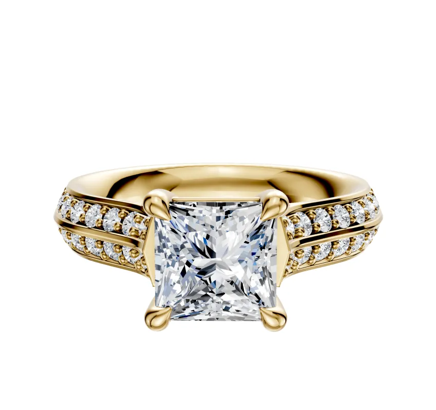 18K Yellow Gold 4 Prong Basket Cathedral Knife Edge 1-Row-Pave 2.5mm Engagement Ring sold by Promise By Effy