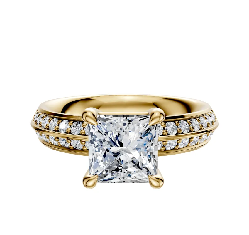 14K Yellow Gold 4 Prong Basket Classic Knife Edge 1-Row-Pave 2.5mm Engagement Ring sold by Promise By Effy