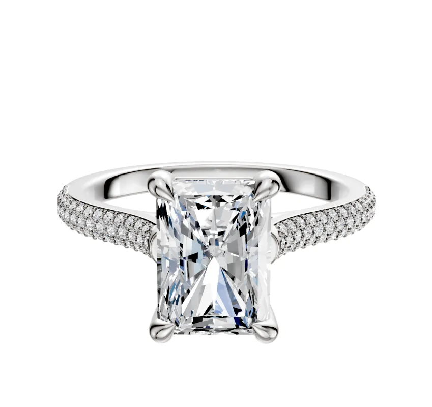 14K White Gold 4 Prong Basket Cathedral Dome 3-Row-Pave 2.0mm Engagement Ring sold by Promise By Effy