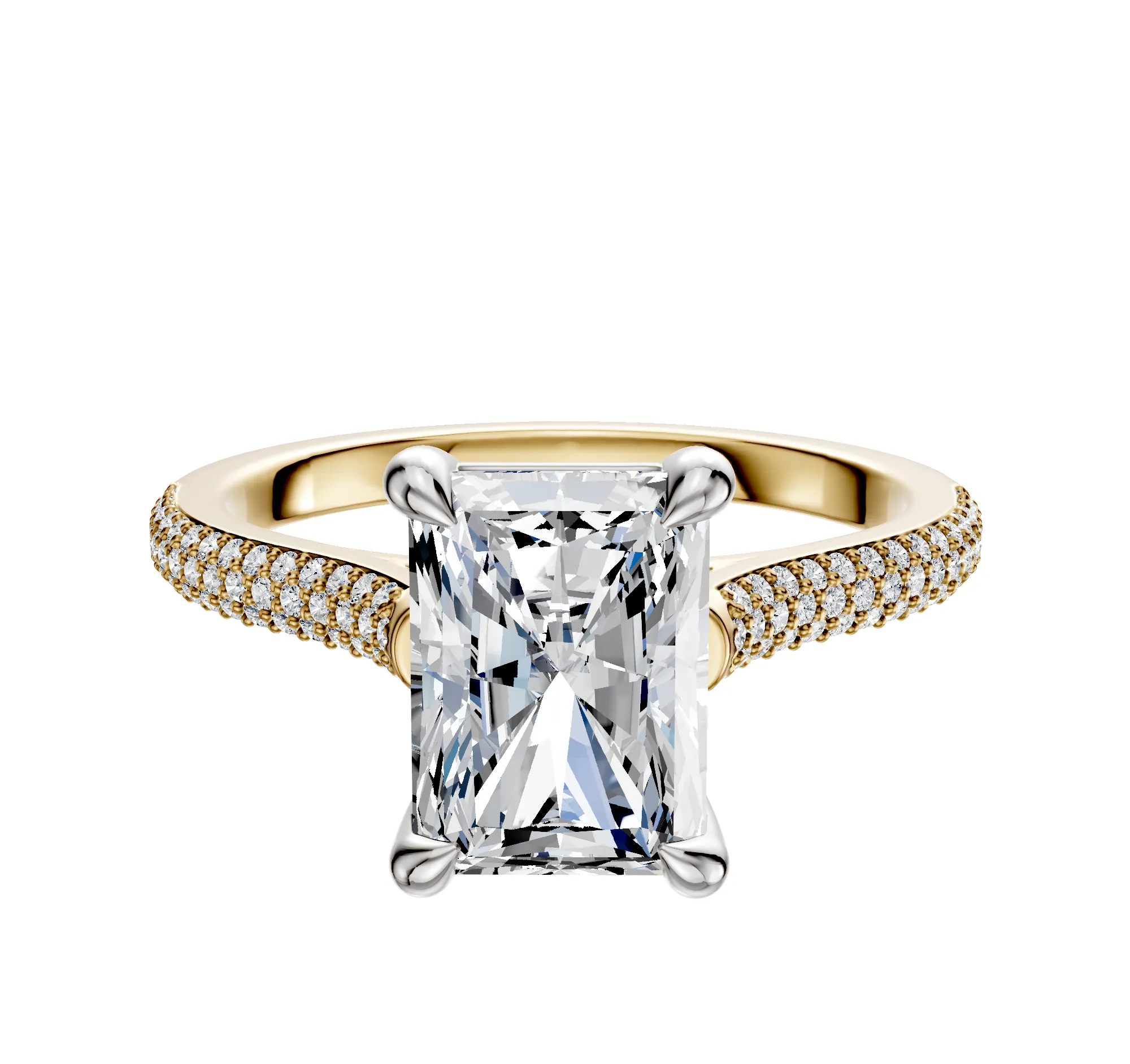 14K Two Tone 4 Prong Basket Cathedral Dome 3-Row-Pave 2.0mm Engagement Ring sold by Promise By Effy