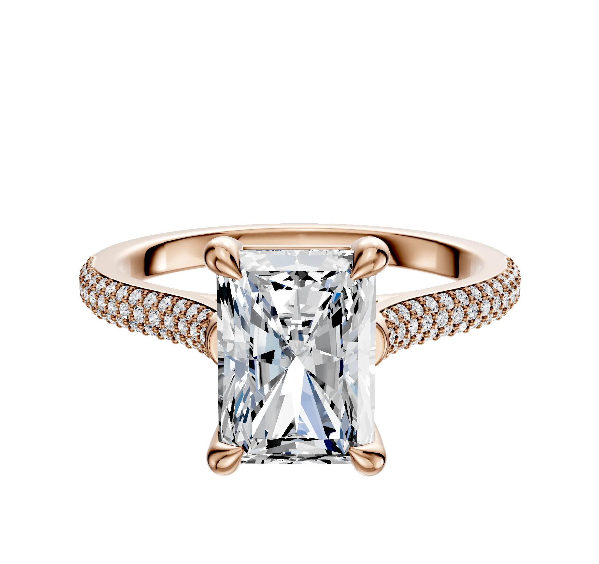 18K Rose Gold 4 Prong Basket Cathedral Dome 3-Row-Pave 2.0mm Engagement Ring sold by Promise By Effy