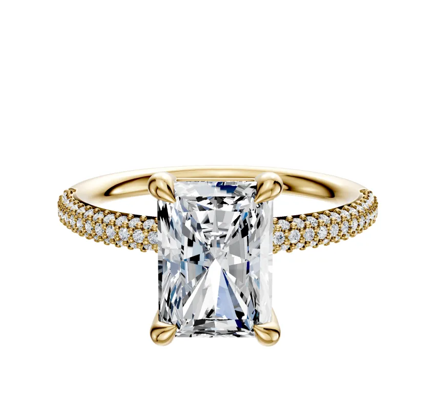 14K Yellow Gold 4 Prong Basket Classic Dome 3-Row-Pave 2.0mm Engagement Ring sold by Promise By Effy