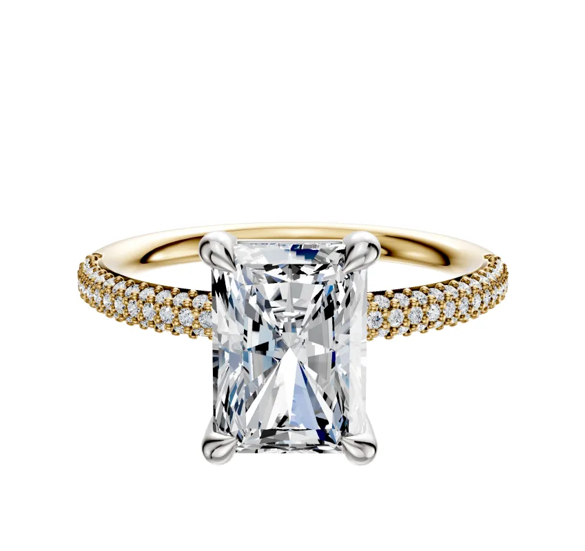 14K Two Tone 4 Prong Basket Classic Dome 3-Row-Pave 2.0mm Engagement Ring sold by Promise By Effy