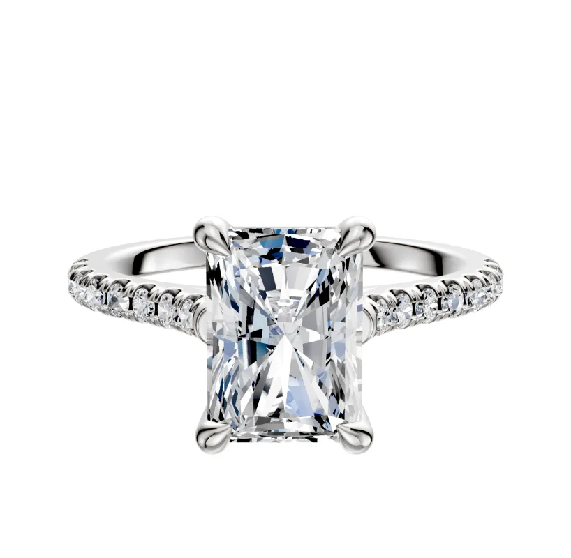 18K White Gold 4 Prong Basket Cathedral Dome 1-Row-Pave 2.5mm Engagement Ring sold by Promise By Effy