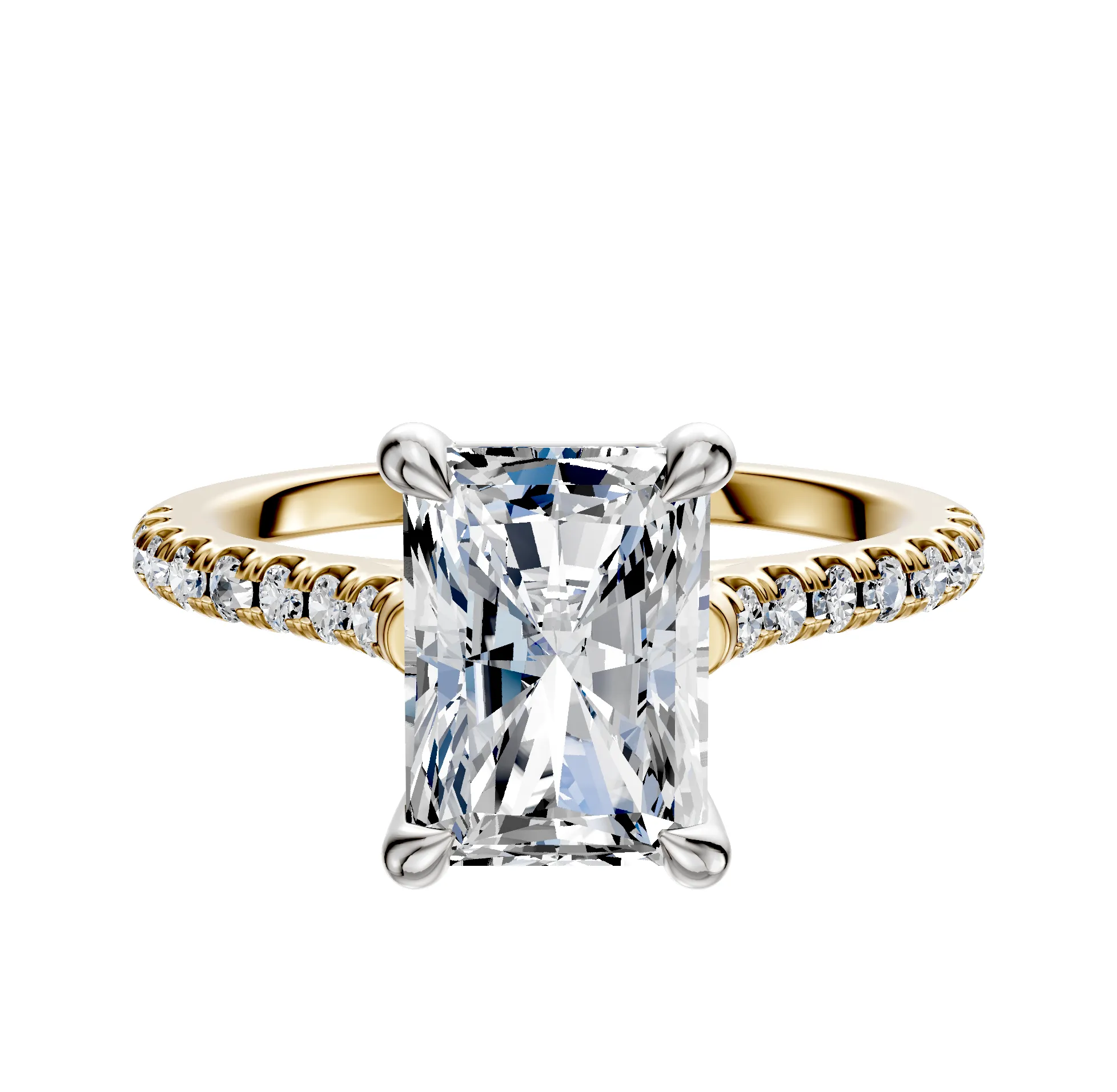 14K Two Tone 4 Prong Basket Cathedral Dome 1-Row-Pave 2.5mm Engagement Ring sold by Promise By Effy