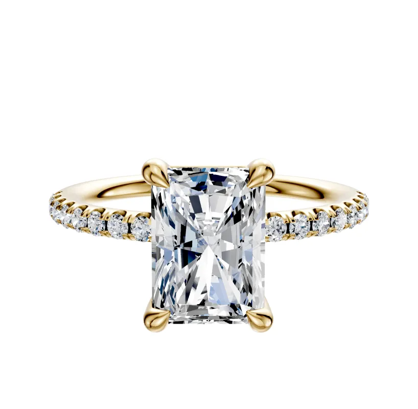 14K Yellow Gold 4 Prong Basket Classic Dome 1-Row-Pave 2.5mm Engagement Ring sold by Promise By Effy