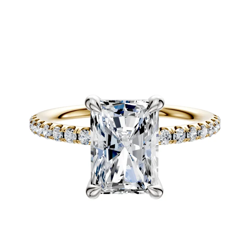 18K Two Tone 4 Prong Basket Classic Dome 1-Row-Pave 2.5mm Engagement Ring sold by Promise By Effy
