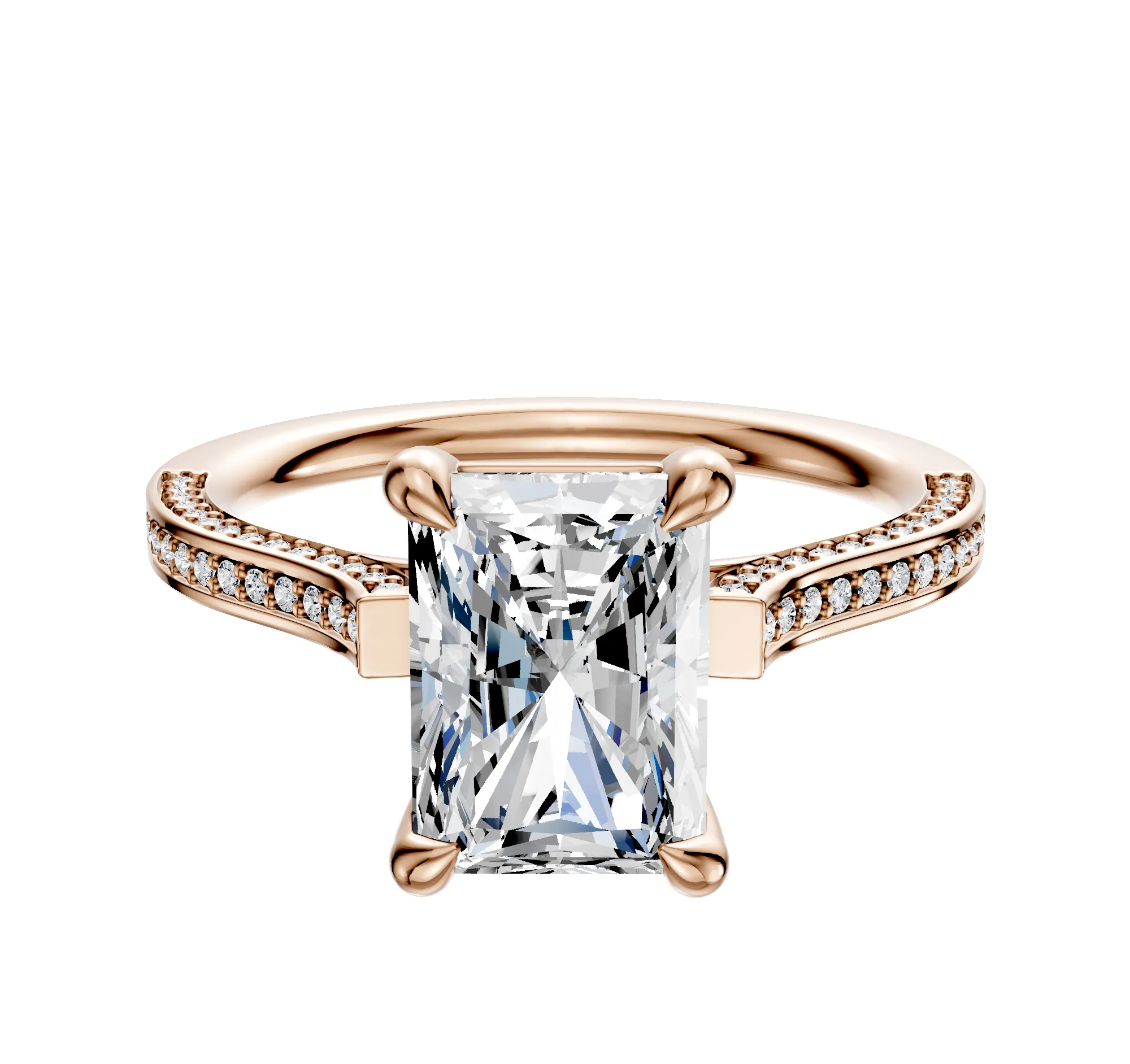 14K Rose Gold 4 Prong Basket Cathedral Flat 3-Row-Pave 2.0mm Engagement Ring sold by Promise By Effy