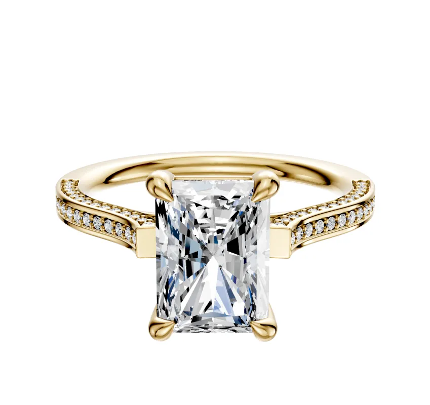 14K Yellow Gold 4 Prong Basket Cathedral Flat 3-Row-Pave 2.0mm Engagement Ring sold by Promise By Effy