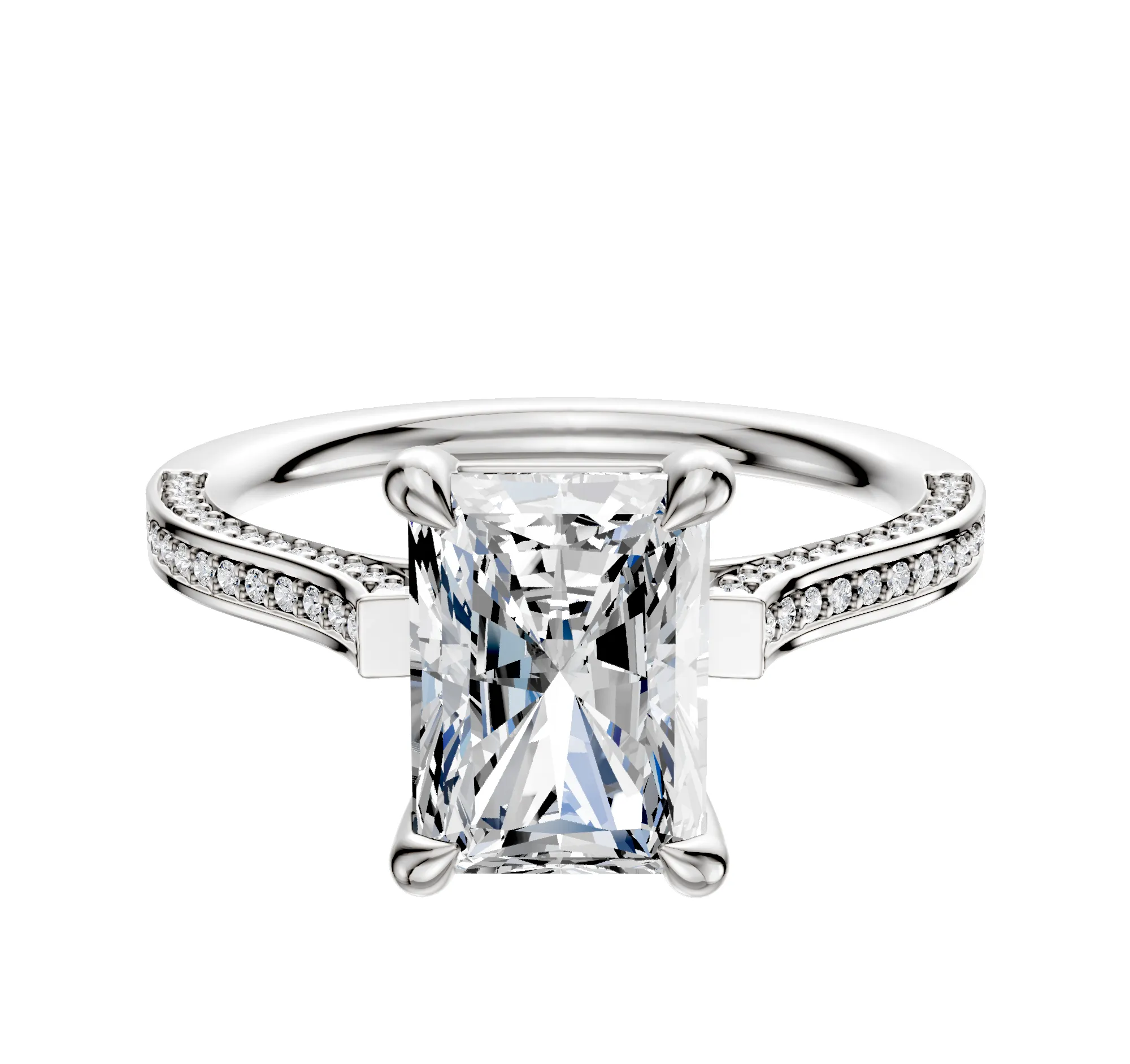 14K White Gold 4 Prong Basket Cathedral Flat 3-Row-Pave 2.0mm Engagement Ring sold by Promise By Effy