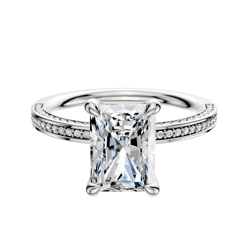 Platinum 4 Prong Basket Classic Flat 3-Row-Pave 2.0mm Engagement Ring sold by Promise By Effy