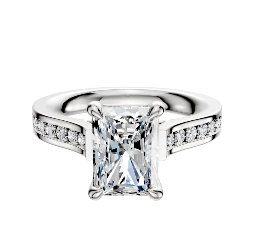 Platinum 4 Prong Basket Cathedral Flat 1-Row-Pave 2.5mm Engagement Ring sold by Promise By Effy