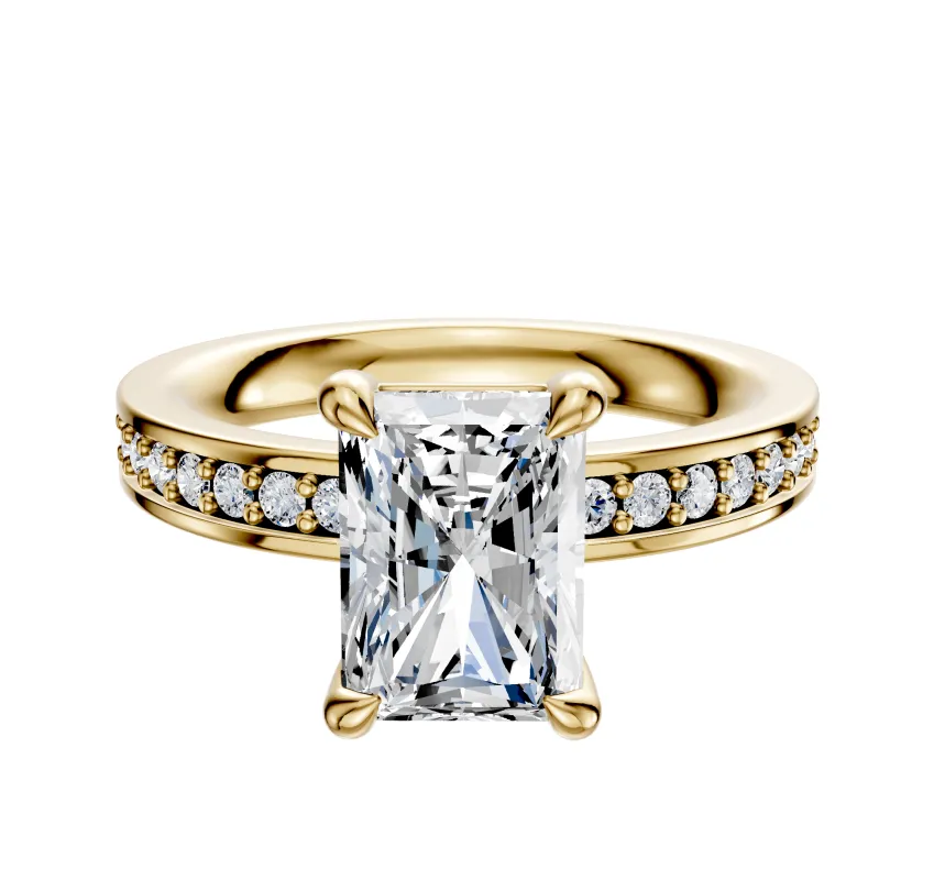 14K Yellow Gold 4 Prong Basket Classic Flat 1-Row-Pave 2.5mm Engagement Ring sold by Promise By Effy