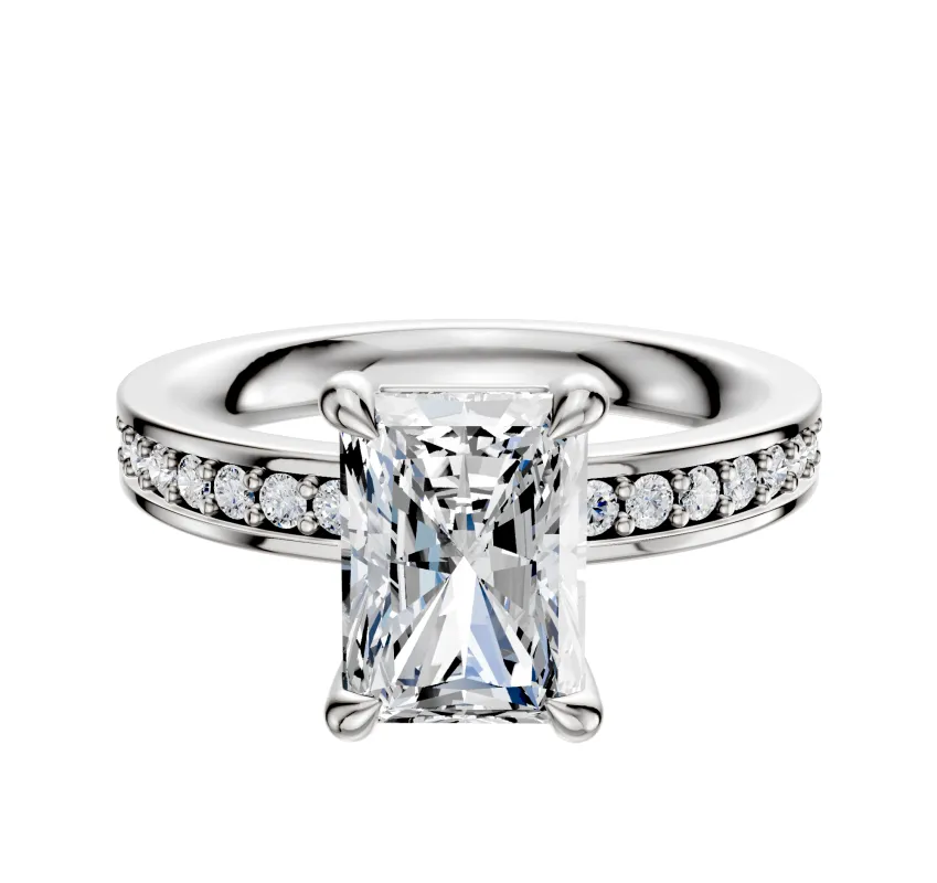 14K White Gold 4 Prong Basket Classic Flat 1-Row-Pave 2.5mm Engagement Ring sold by Promise By Effy