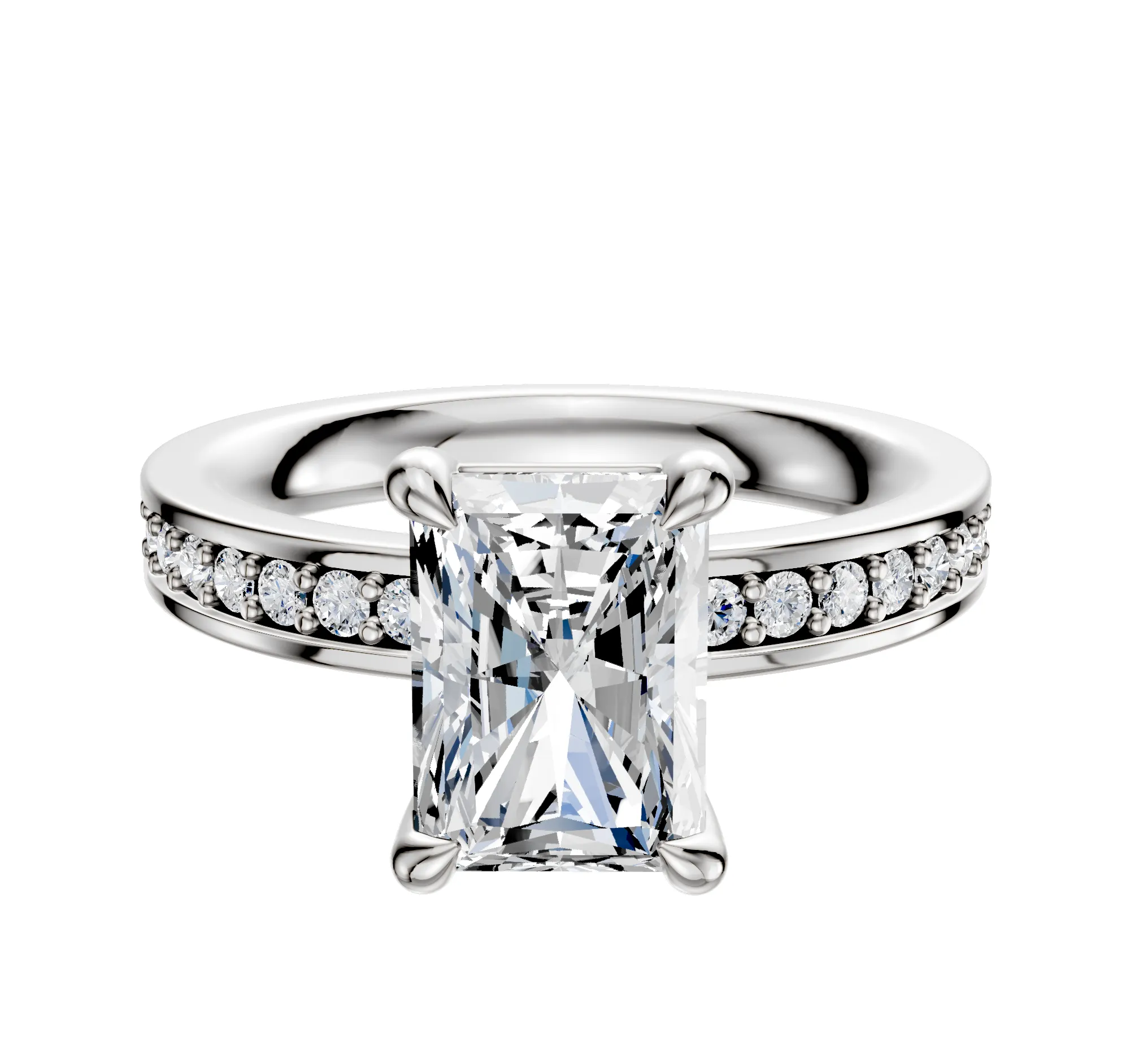 14K White Gold 4 Prong Basket Classic Flat 1-Row-Pave 2.5mm Engagement Ring sold by Promise By Effy