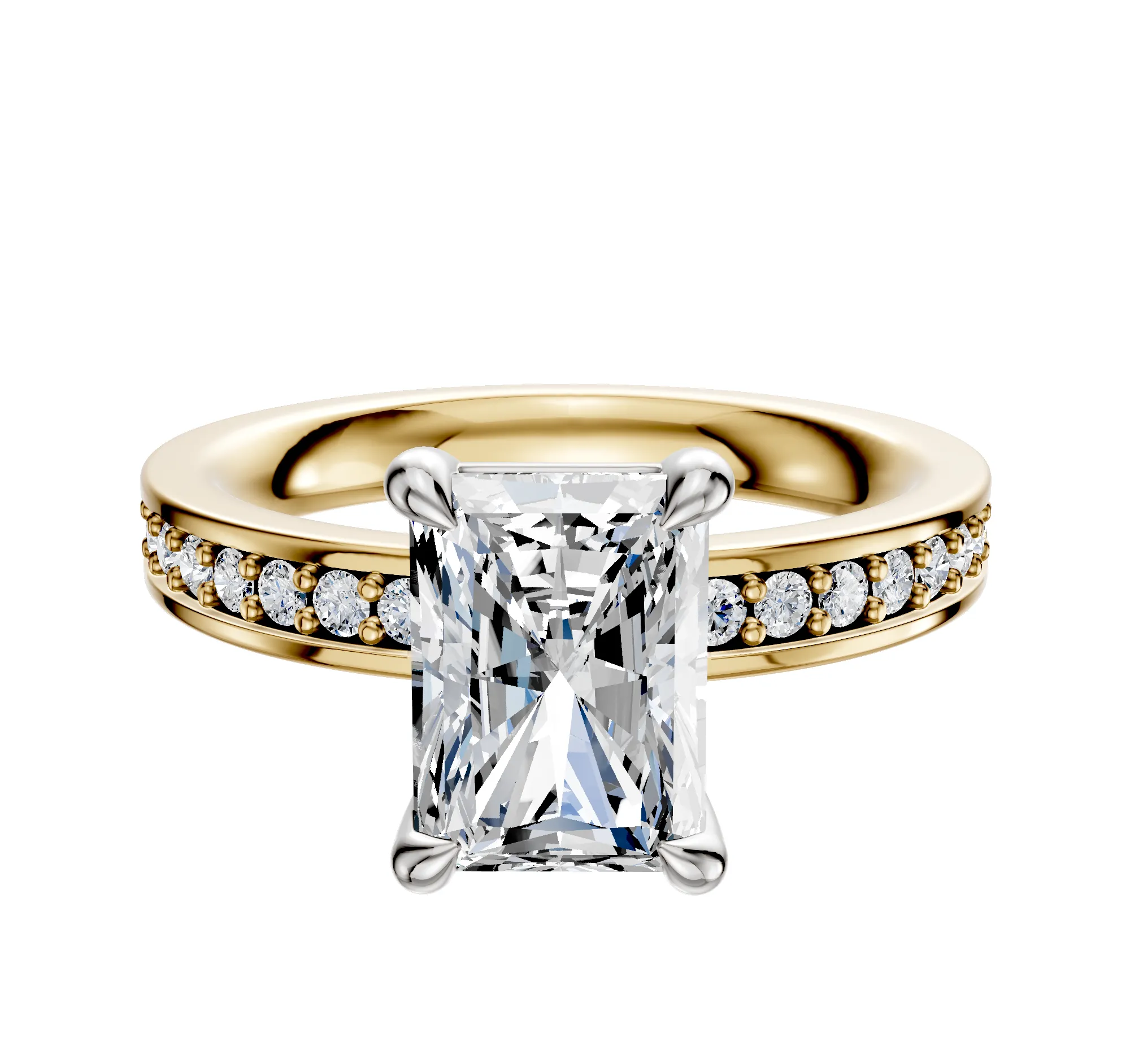 14K Two Tone 4 Prong Basket Classic Flat 1-Row-Pave 2.5mm Engagement Ring sold by Promise By Effy