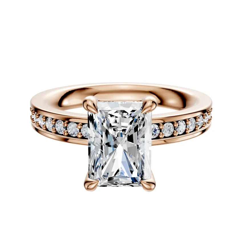 14K Rose Gold 4 Prong Basket Classic Flat 1-Row-Pave 2.5mm Engagement Ring sold by Promise By Effy
