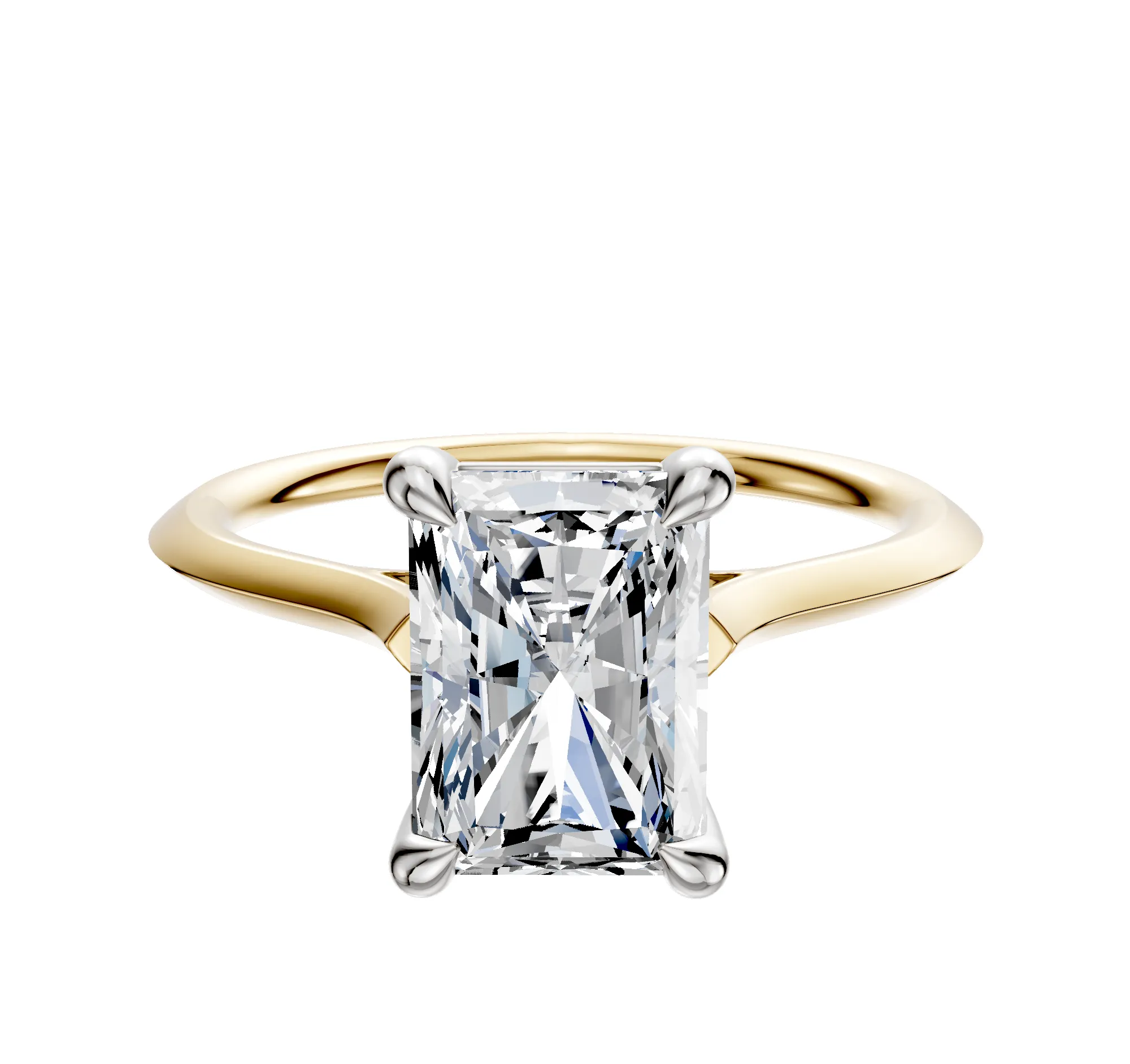 18K Two Tone 4 Prong Basket Cathedral Knife Edge 1.5mm Engagement Ring sold by Promise By Effy